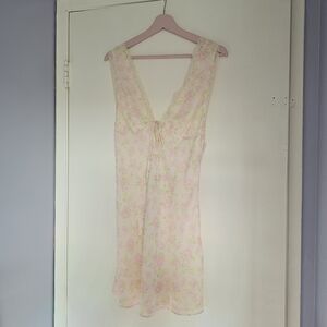 Pink Floral Lace Trim Dress